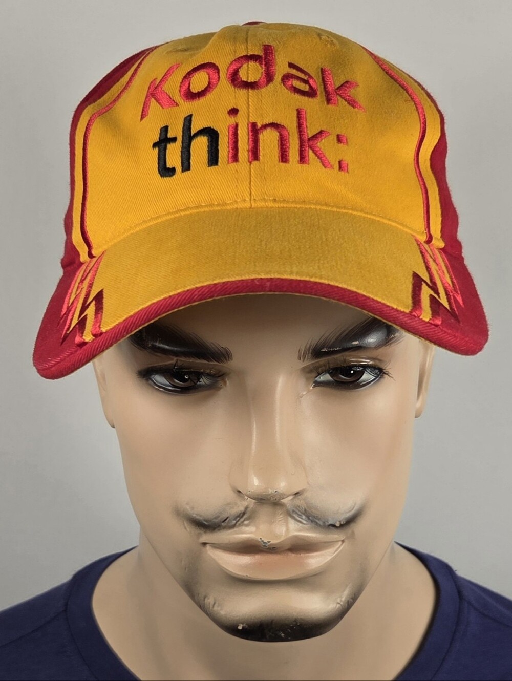 Kodak Think Adjustable Yellow Red Hat Checkered Flag Sports Cap Vintage Unisex